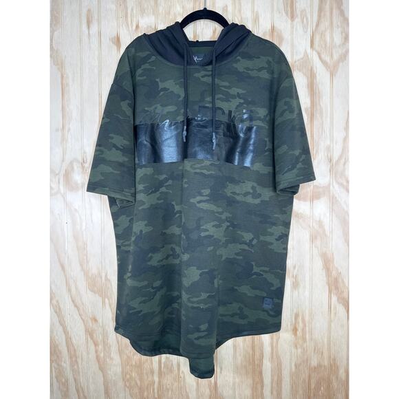 Marc Ecko Cut & Sew Camo Short Sleeve Hoodie Shirt Unisex XL Round Hem - Picture 9 of 9